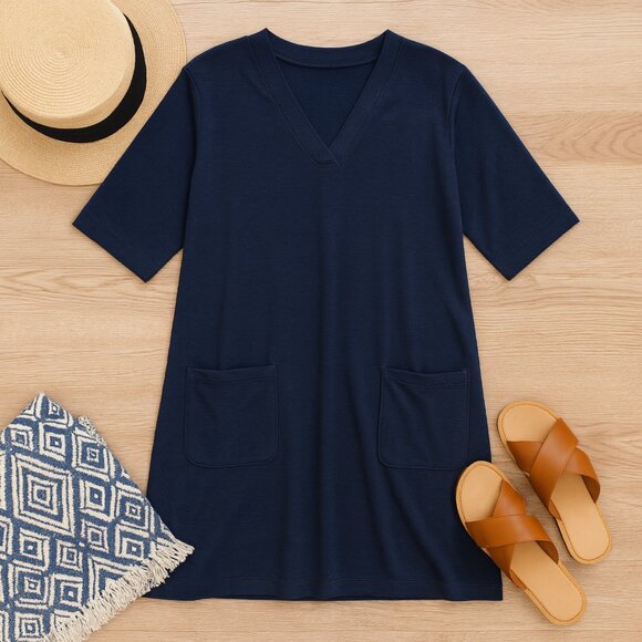 Lilly Pulitzer Minimalist Navy Stretch Knit Tunic Dress Pocket XS - Picture 2 of 10